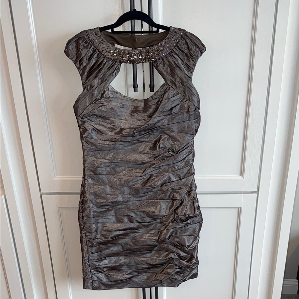 Silver Ruched Cut Out Mini Dress